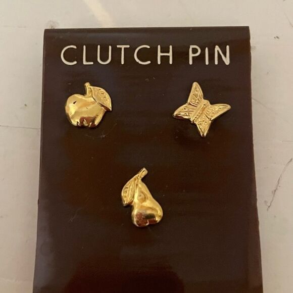 NEVER USED. 3-gold tone clutch pins/lapel pins (apple, pear & butterfly TEACHERS - Picture 3 of 11